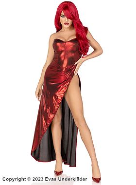 Jessica Rabbit, Kostüm-Kleid, schillernder Gewebe, hoher Schlitz